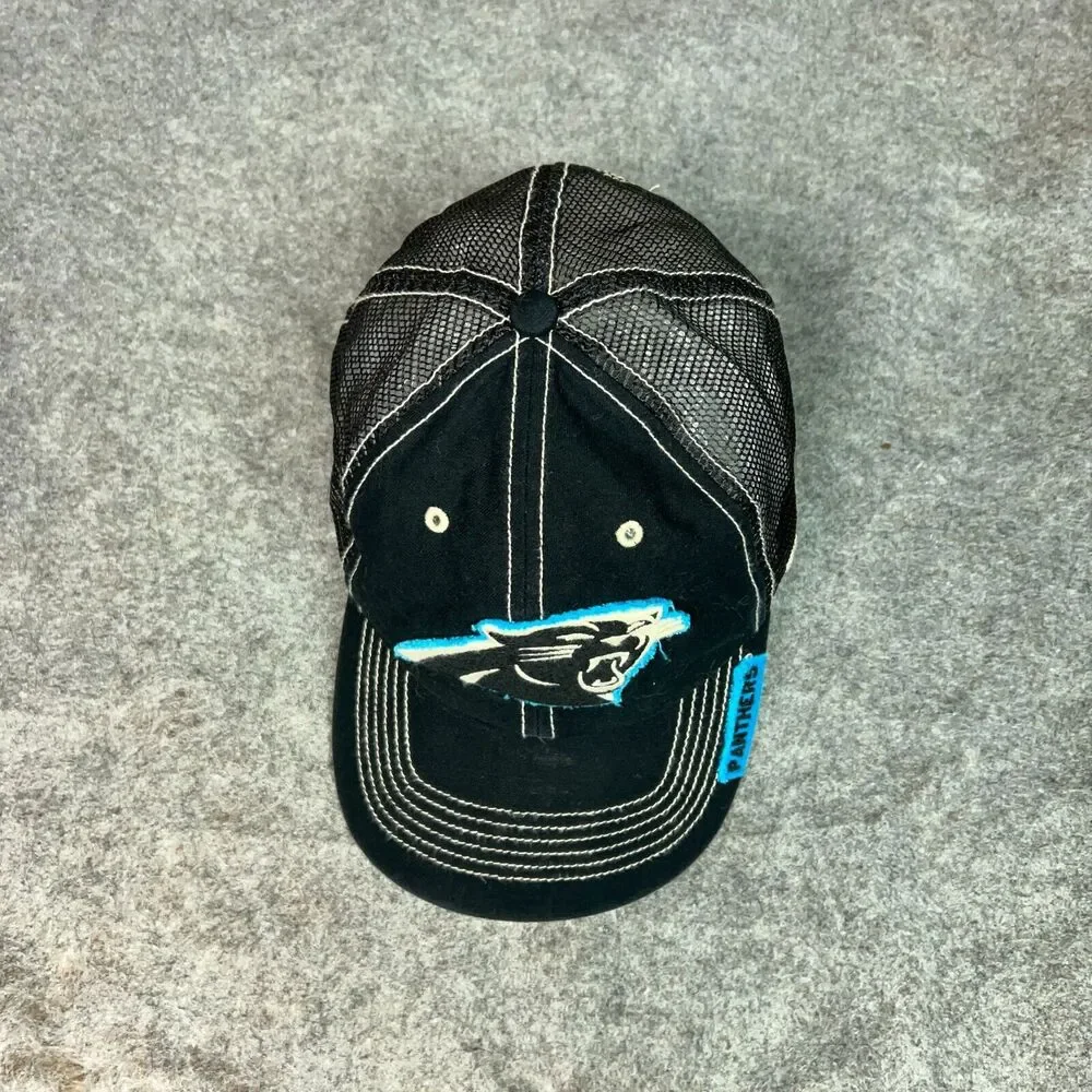 Carolina Panthers Mens Hat Cap Snapback Black Blue Trucker Mesh‎ Retro Football